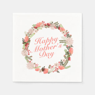 Elegant Happy Mother's Day Floral Wreath Napkin