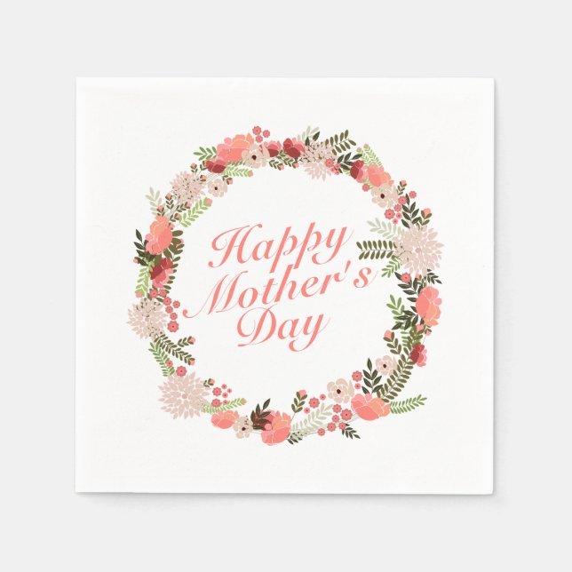 Elegant Happy Mother's Day Floral Wreath Napkin (Front)