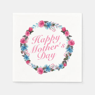 Elegant Happy Mother's Day Floral Wreath Napkin