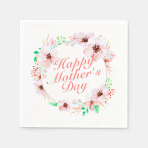 Elegant Happy Mother's Day Floral Wreath Napkin