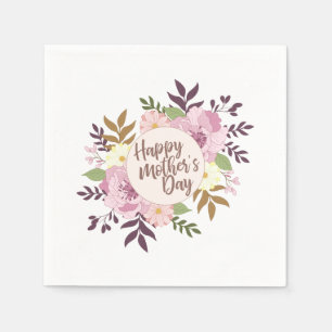 Elegant Happy Mother's Day Floral Wreath   Napkin
