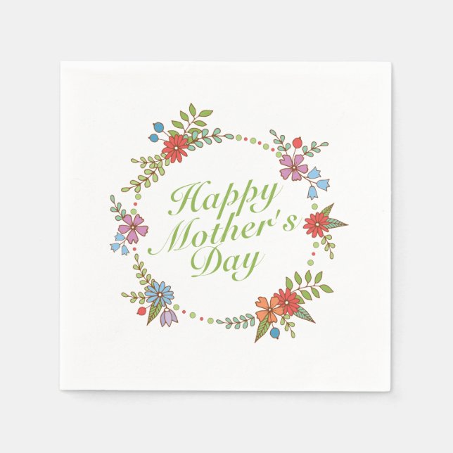 Elegant Happy Mother's Day Floral Wreath | Napkin (Front)