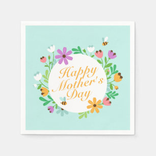Elegant Happy Mother's Day Floral Wreath Napkin