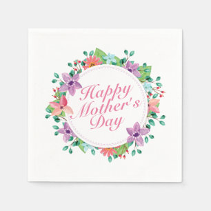 Elegant Happy Mother's Day Floral Wreath Napkin