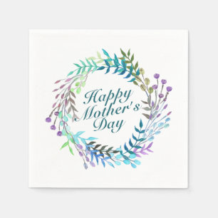 Elegant Happy Mother's Day Floral Wreath Napkin