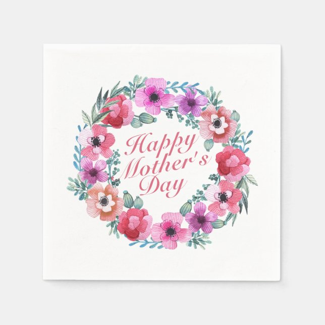 Elegant Happy Mother's Day Floral Wreath Napkin (Front)