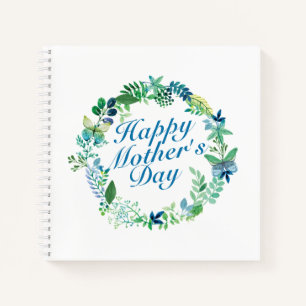 Elegant Happy Mother's Day Floral Wreath Notebook