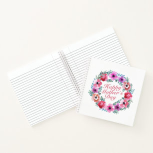 Elegant Happy Mother's Day Floral Wreath Notebook
