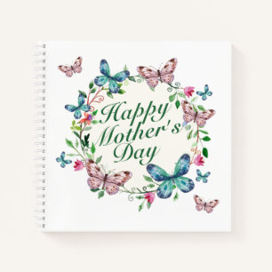 Elegant Happy Mother's Day Floral Wreath Notebook