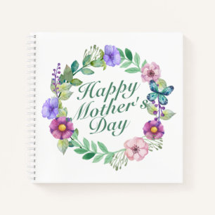 Elegant Happy Mother's Day Floral Wreath Notebook