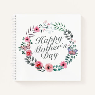 Elegant Happy Mother's Day Floral Wreath Notebook
