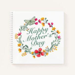 Elegant Happy Mother's Day Floral Wreath Notebook