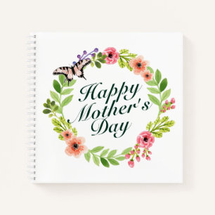 Elegant Happy Mother's Day Floral Wreath Notebook