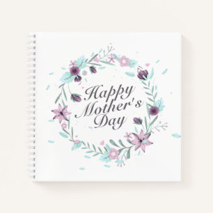 Elegant Happy Mother's Day Floral Wreath Notebook