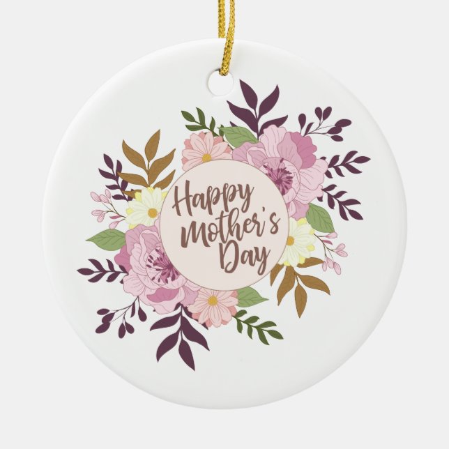 Elegant Happy Mother's Day Floral Wreath Ornament (Front)