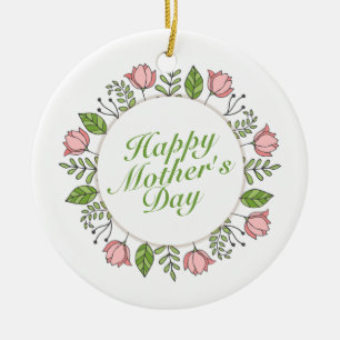 Elegant Happy Mother's Day Floral Wreath Ornament