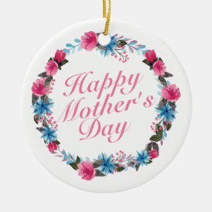 Elegant Happy Mother's Day Floral Wreath Ornament
