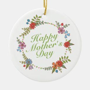 Elegant Happy Mother's Day Floral Wreath Ornament