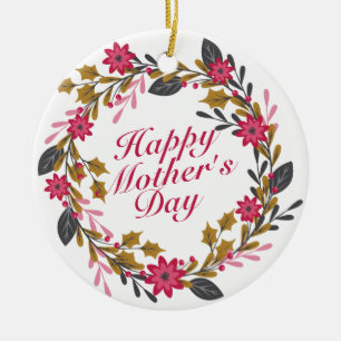Elegant Happy Mother's Day Floral Wreath Ornament