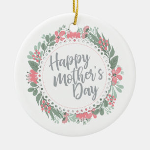 Elegant Happy Mother's Day Floral Wreath Ornament