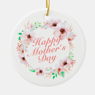 Elegant Happy Mother's Day Floral Wreath Ornament