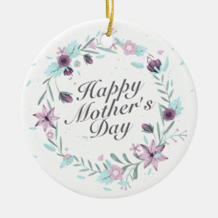 Elegant Happy Mother's Day Floral Wreath Ornament