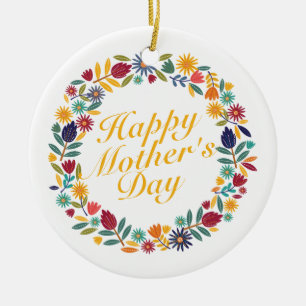 Elegant Happy Mother's Day Floral Wreath Ornament