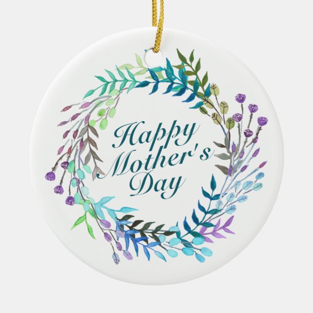 Elegant Happy Mother's Day Floral Wreath Ornament (Front)