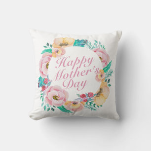 Elegant Happy Mother's Day Floral Wreath   Pillow