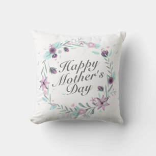 Elegant Happy Mother's Day Floral Wreath   Pillow