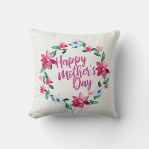 Elegant Happy Mother's Day Floral Wreath   Pillow