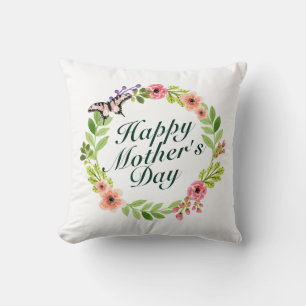 Elegant Happy Mother's Day Floral Wreath   Pillow
