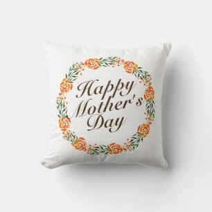 Elegant Happy Mother's Day Floral Wreath   Pillow