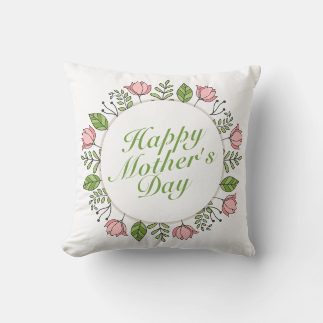 Elegant Happy Mother's Day Floral Wreath | Pillow (Front)