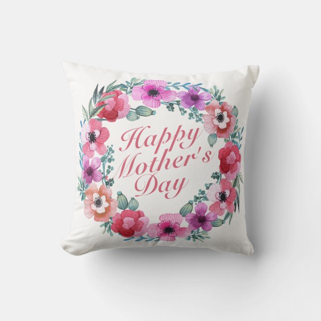 Elegant Happy Mother's Day Floral Wreath | Pillow (Front)