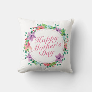 Elegant Happy Mother's Day Floral Wreath   Pillow