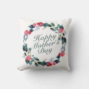 Elegant Happy Mother's Day Floral Wreath   Pillow