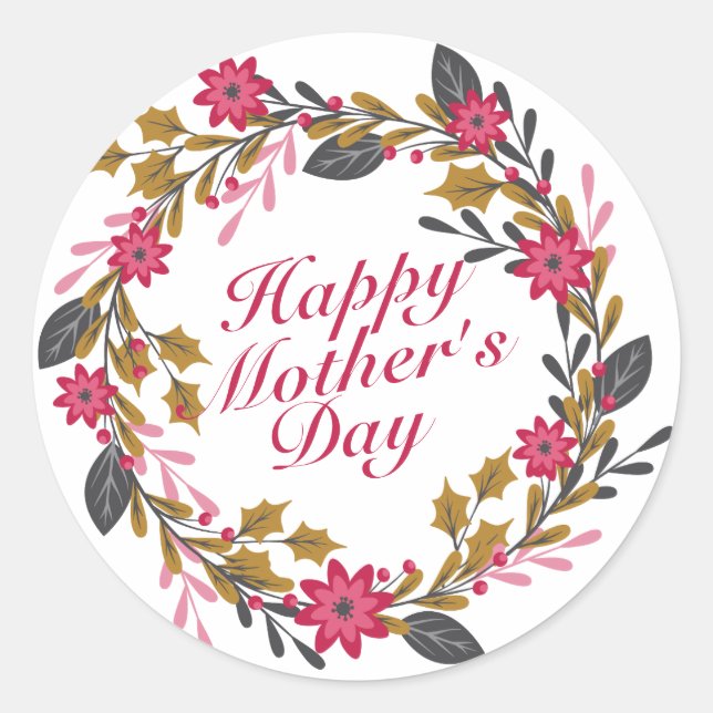 Elegant Happy Mother's Day Floral Wreath Sticker (Front)