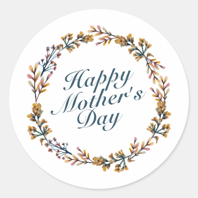 Elegant Happy Mother's Day Floral Wreath Sticker (Front)