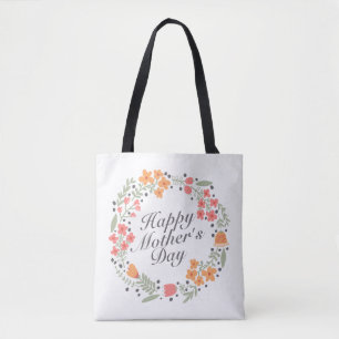 Elegant Happy Mother's Day Floral Wreath Tote Bag