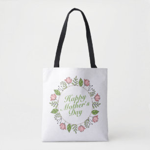 Elegant Happy Mother's Day Floral Wreath Tote Bag