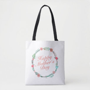 Elegant Happy Mother's Day Floral Wreath Tote Bag
