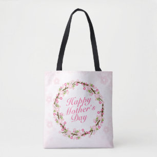 Elegant Happy Mother's Day Floral Wreath Tote Bag