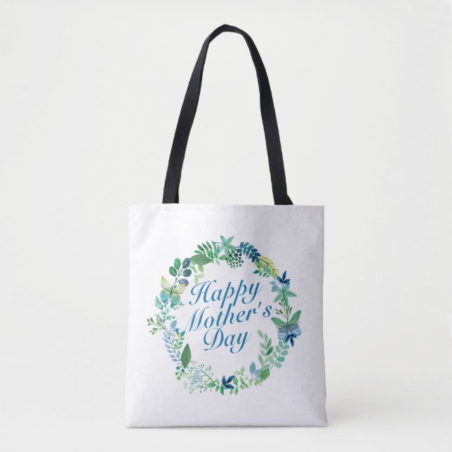Elegant Happy Mother's Day Floral Wreath Tote Bag (Front)