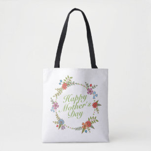 Elegant Happy Mother's Day Floral Wreath Tote Bag