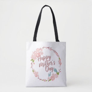 Elegant Happy Mother's Day Floral Wreath Tote Bag