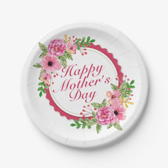 Elegant Happy Mother's Day Frame Paper Plate (Front)