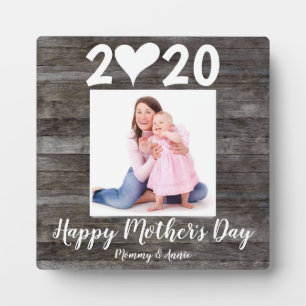 Elegant Happy Mother's Day Script Heart Wood Photo Plaque