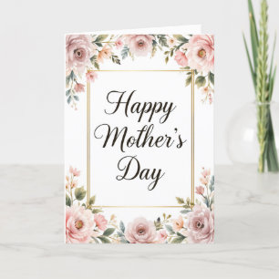Elegant Happy Mothers Day Soft Pink Floral  Holiday Card