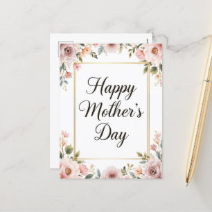 Elegant Happy Mothers Day Soft Pink Floral  Holiday Postcard